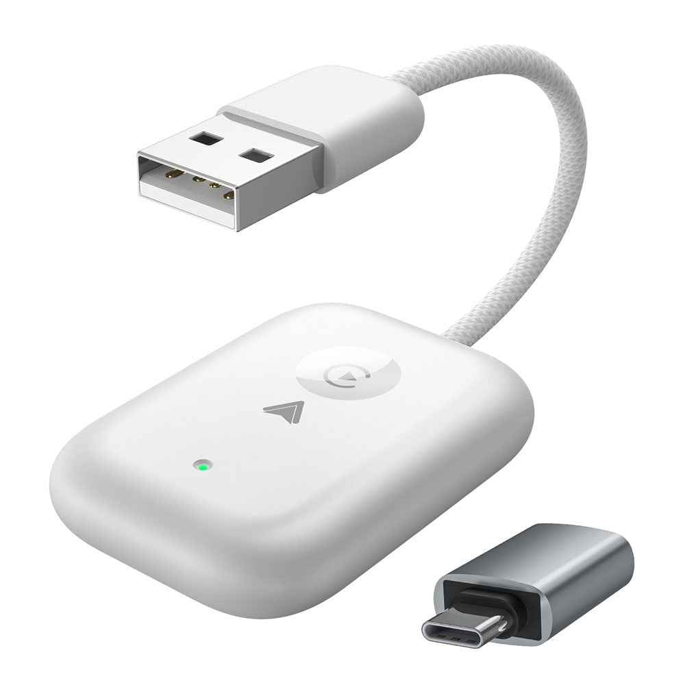 643 2 in 1 Wireless Carplay / Android Auto Adapter Car Wired to Wireless Upgrade Adapter - White