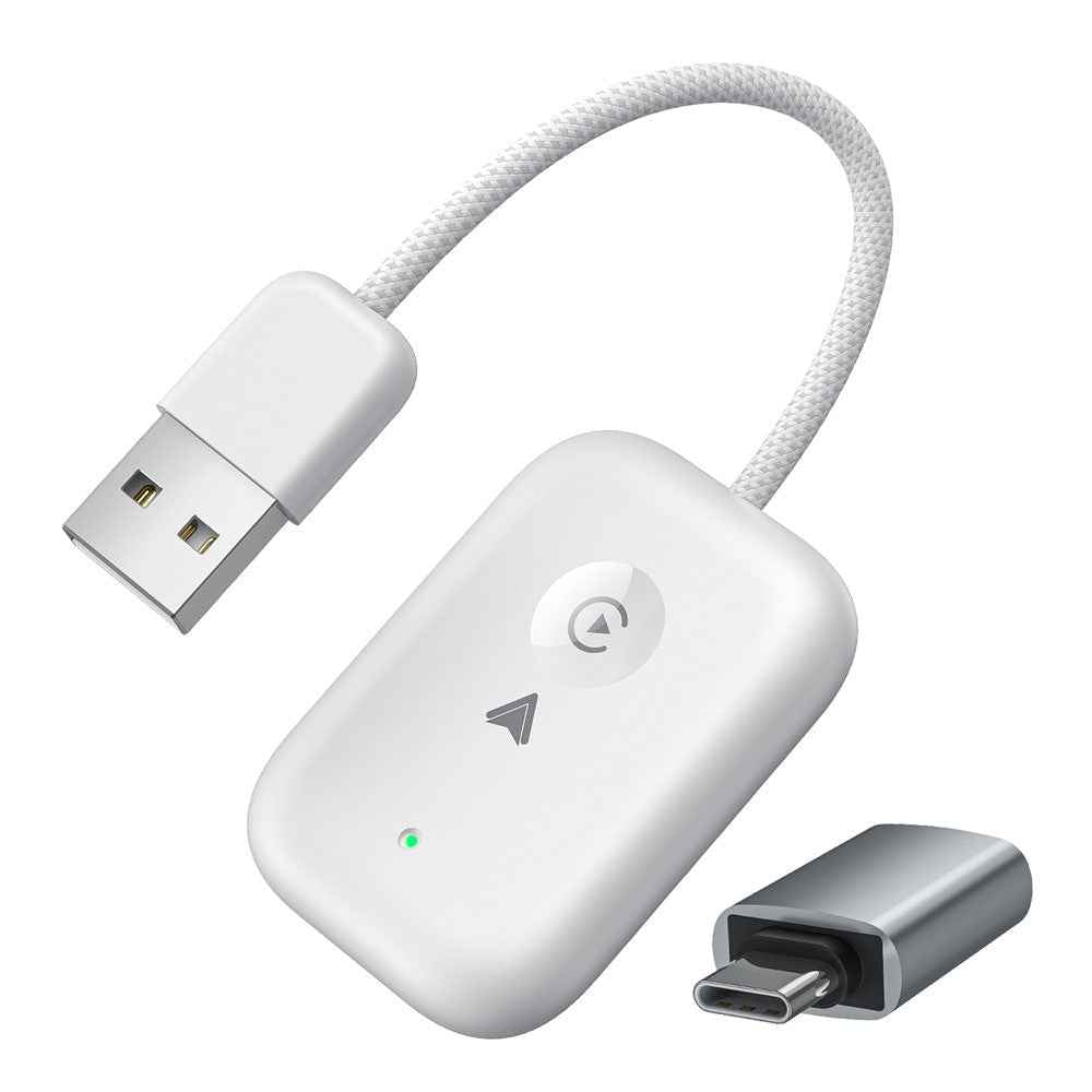 643 2 in 1 Wireless Carplay / Android Auto Adapter Car Wired to Wireless Upgrade Adapter - White