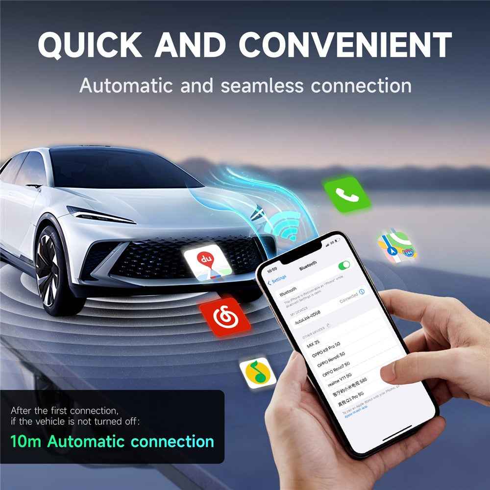 643 2 in 1 Wireless Carplay / Android Auto Adapter Car Wired to Wireless Upgrade Adapter - White