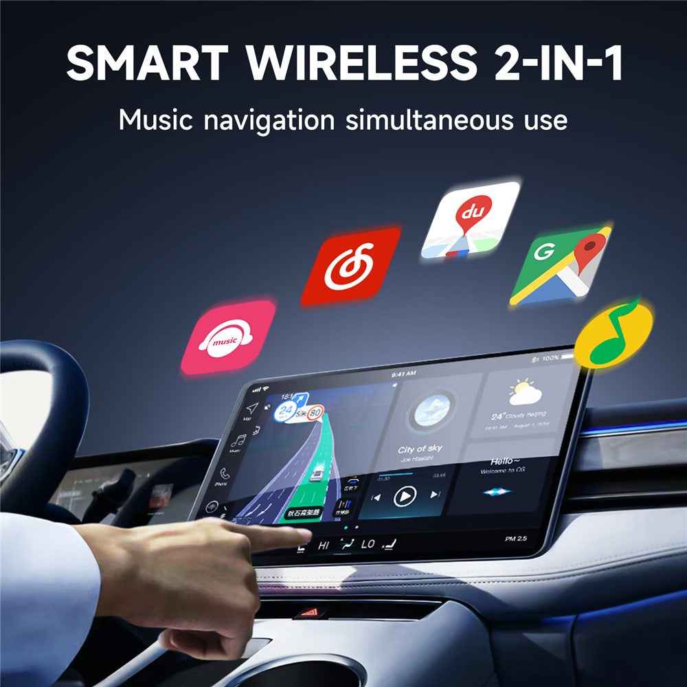 643 2 in 1 Wireless Carplay / Android Auto Adapter Car Wired to Wireless Upgrade Adapter - White