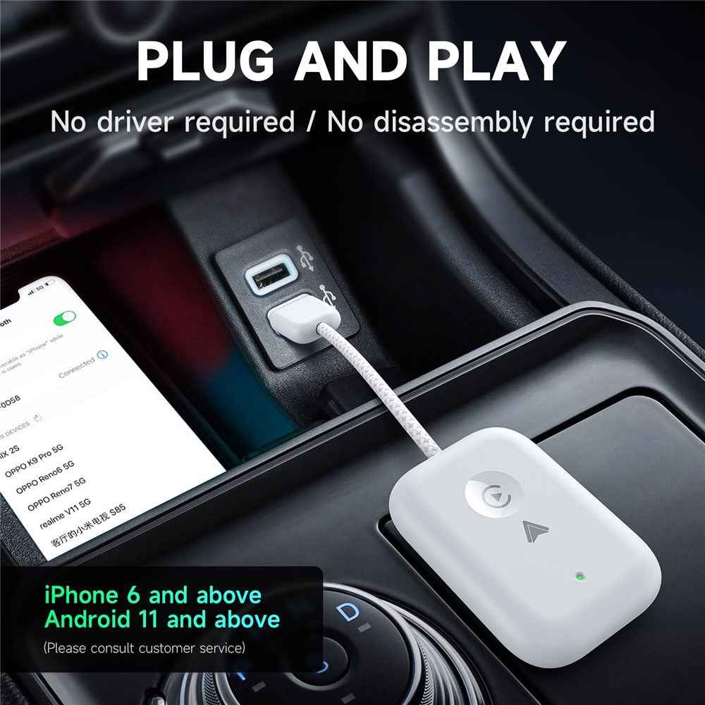 643 2 in 1 Wireless CarPlay / Android Auto Adapter Car Wired to Wireless Upgrade Adapter - Black