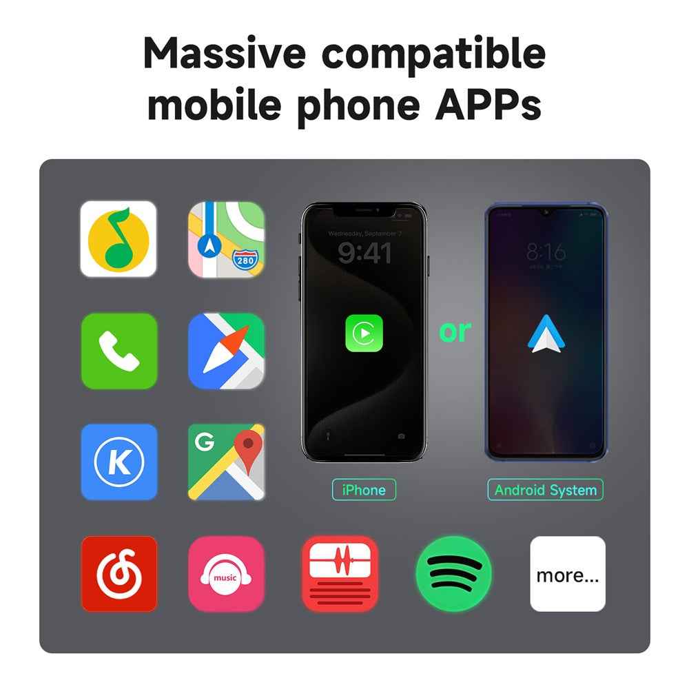 643 2 in 1 Wireless CarPlay / Android Auto Adapter Car Wired to Wireless Upgrade Adapter - Black