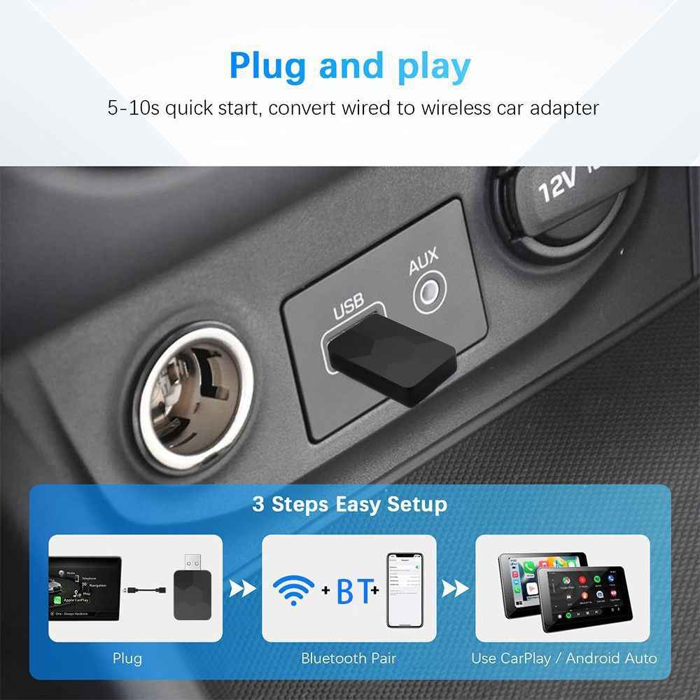 2 in 1 USB Dongle Wireless CarPlay Android Auto Adapter for Wired to Wireless Upgrade