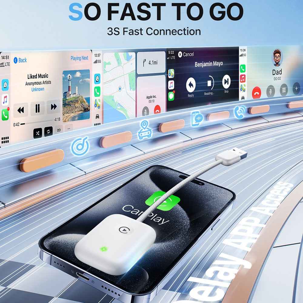 643 Car Wireless CarPlay Adapter for iPhone Transform Wired to Wireless - White