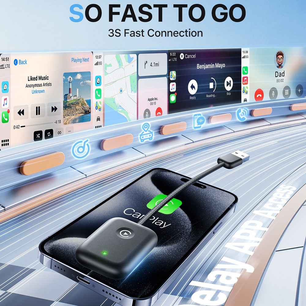 643 Car Wireless CarPlay Adapter for iPhone Transform Wired to Wireless - Black