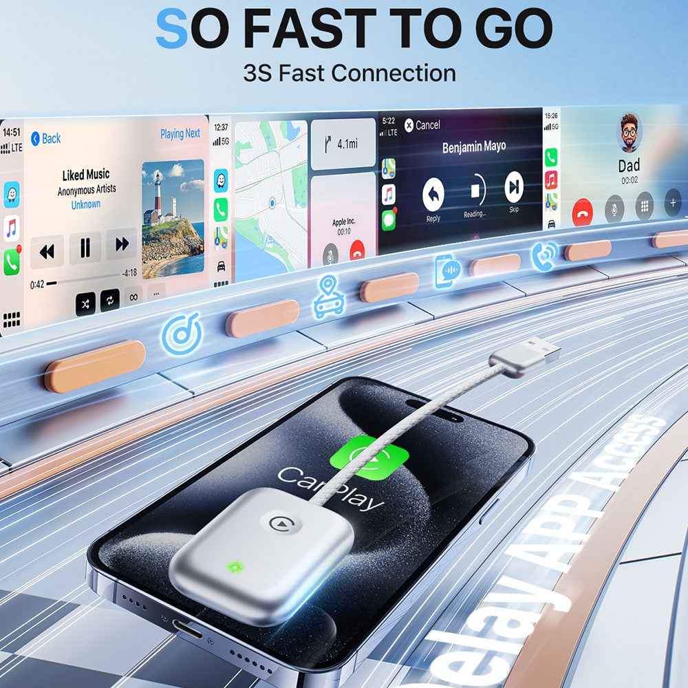 643 Car Wireless CarPlay Adapter for iPhone Transform Wired to Wireless - Silver