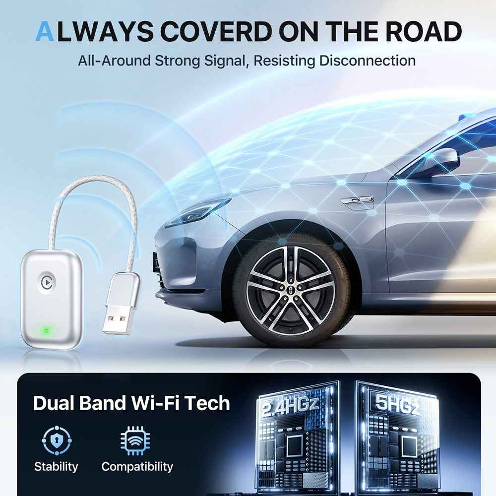 643 Car Wireless CarPlay Adapter for iPhone Transform Wired to Wireless - Silver