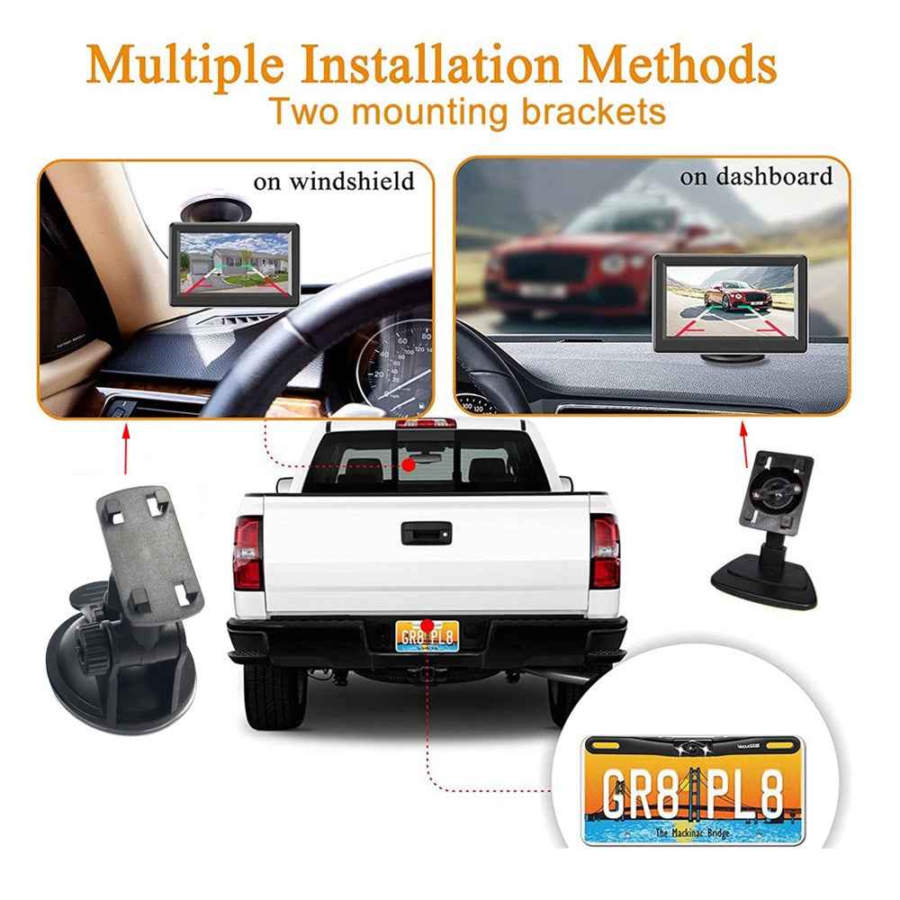 RH-507 5'' LCD Display Monitor Car Parking Reverse Waterproof Butterfly-shaped Rear Camera with Power Supply Cable and Video Line