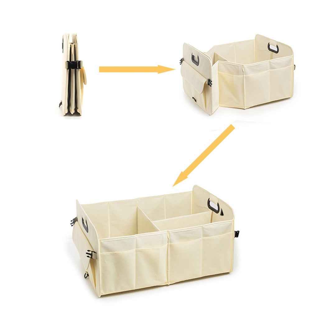 Large Capacity Car Trunk Organizer Waterproof Oxford Fabric Foldable Storage Box - Beige
