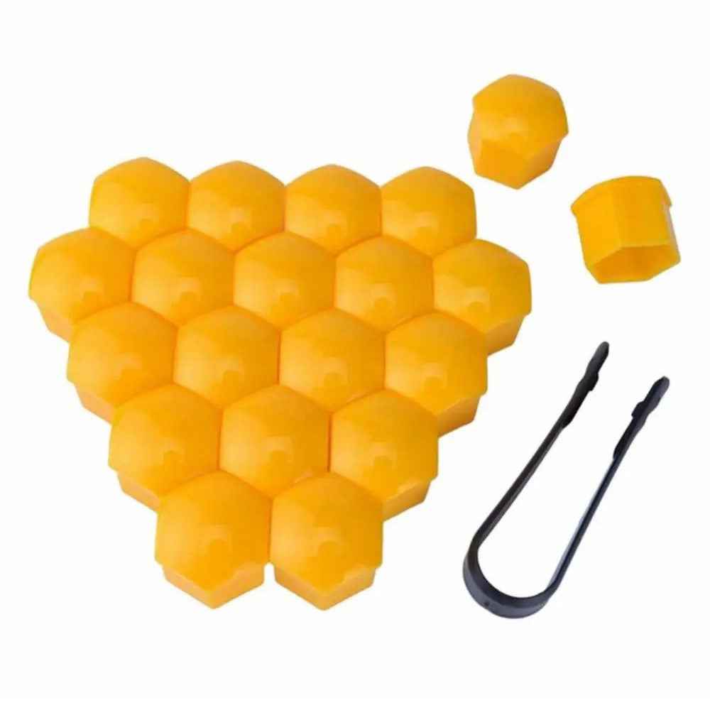 Universal Car Accessory 20Pcs 17mm Wheel Nut Bolt Covers Tire Screw Cap Hub Protective Covers - Yellow