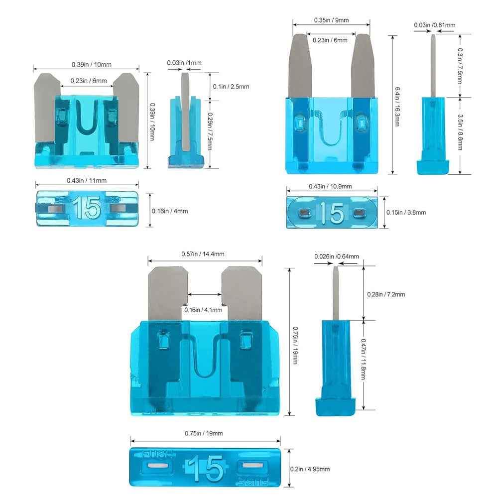 180Pcs Car Fuse Assortment Kit Mini  /  Standard  /  Micro Zinc Blade Fuses With Puller Tool and Storage Box