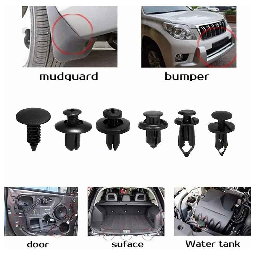 190Pcs Automotive Fasteners Kit 6 Sizes Rivet Clips With 6 Inch Pry Tool Bumper Fender Retainer