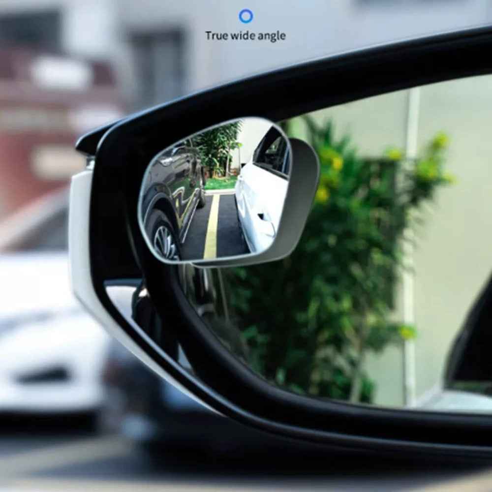 2Pcs Car Rearview Mirror Blind Spot Auxiliary 360 Degree Wide Angle Frameless HD Reflector - Black
