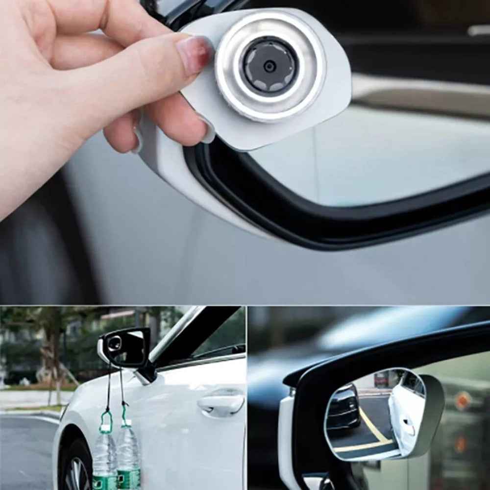 2Pcs Car Rearview Mirror Blind Spot Auxiliary 360 Degree Wide Angle Frameless HD Reflector - Black