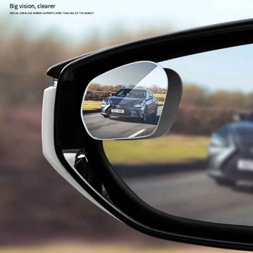 2Pcs Car Rearview Mirror Blind Spot Auxiliary 360 Degree Wide Angle Frameless HD Reflector - Black