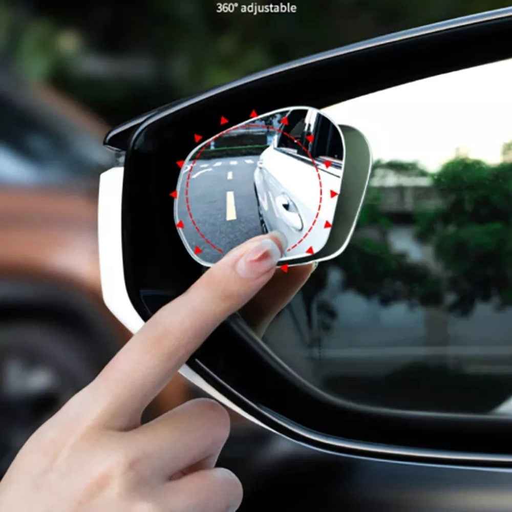 2Pcs Car Rearview Mirror Blind Spot Auxiliary 360 Degree Wide Angle Frameless HD Reflector - Silver