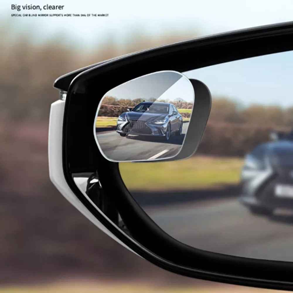 2Pcs Car Rearview Mirror Blind Spot Auxiliary 360 Degree Wide Angle Frameless HD Reflector - Silver