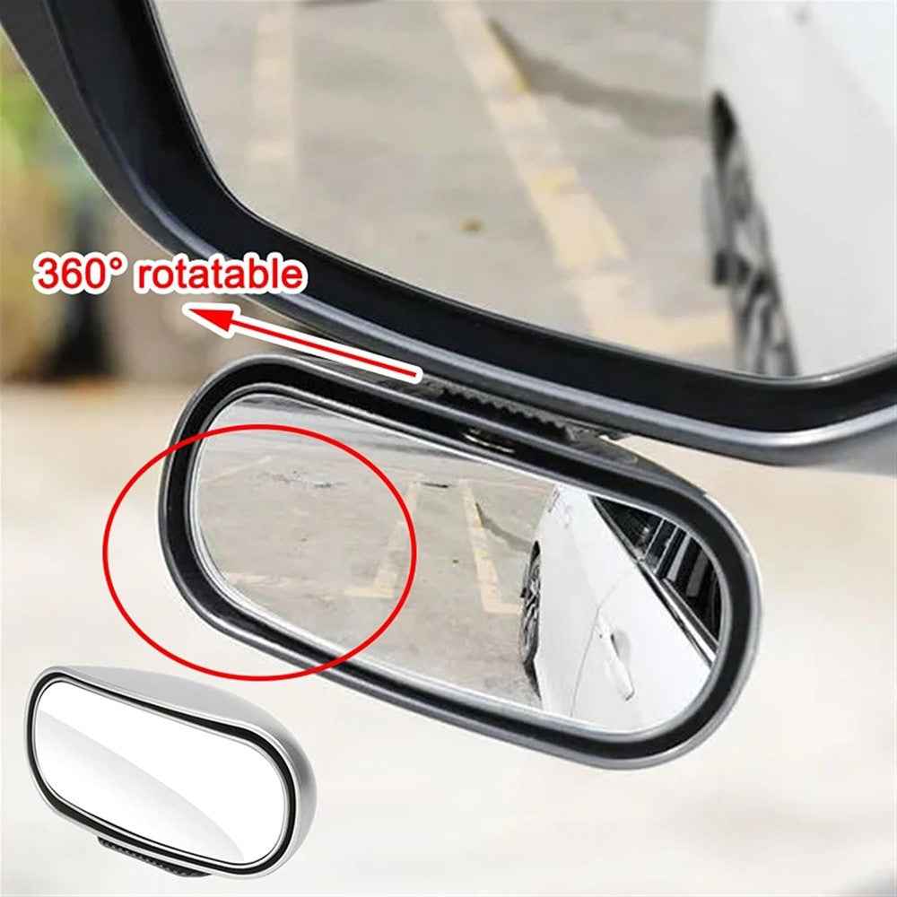 Car Rear View Mirror 360-Degree Rotatable Wide Angle Blind Spot Mirror Auxiliary Parking Aid - Silver