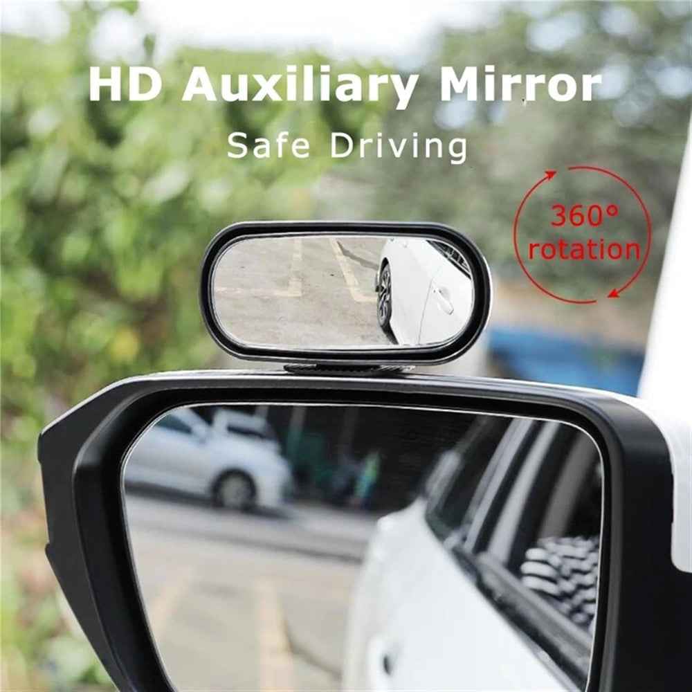 Car Rear View Mirror 360-Degree Rotatable Wide Angle Blind Spot Mirror Auxiliary Parking Aid - White