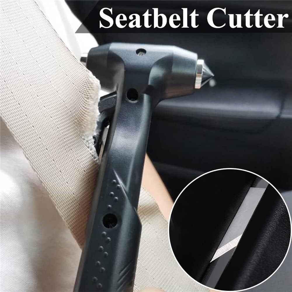 Car Safety Hammer with Seat Belt Cutter Window Breaker Long Handle Emergency Escape Tool - Black