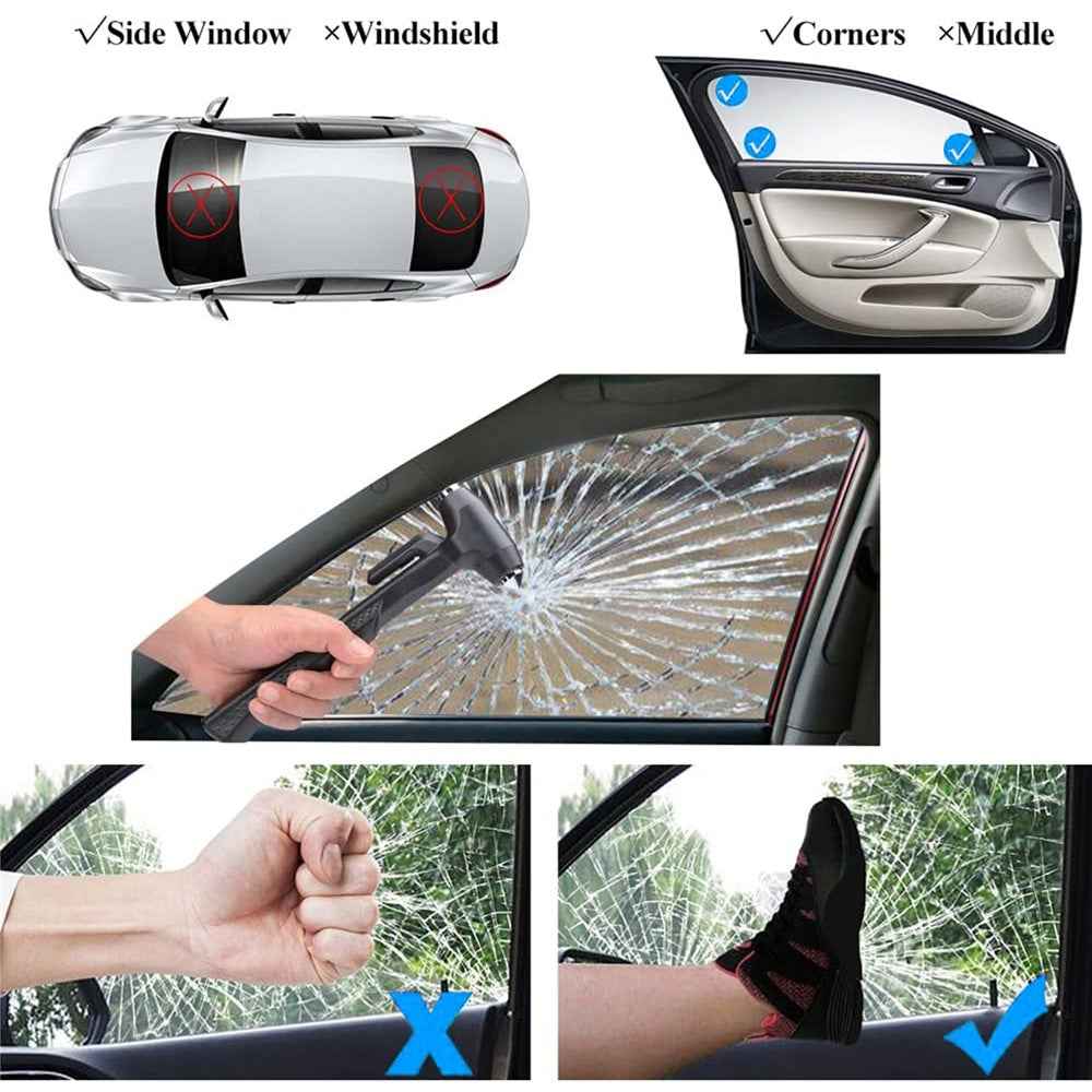 Car Safety Hammer with Seat Belt Cutter Window Breaker Long Handle Emergency Escape Tool - Black