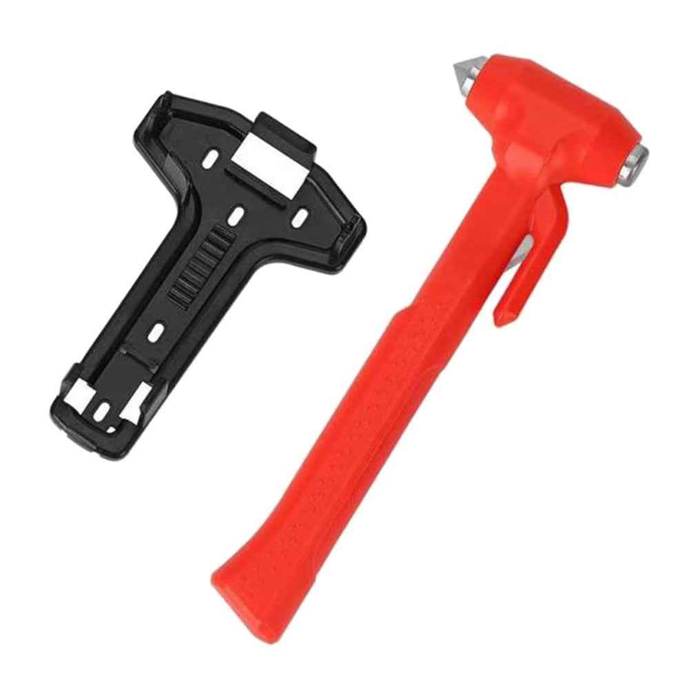 Car Safety Hammer with Seat Belt Cutter Window Breaker Long Handle Emergency Escape Tool - Red