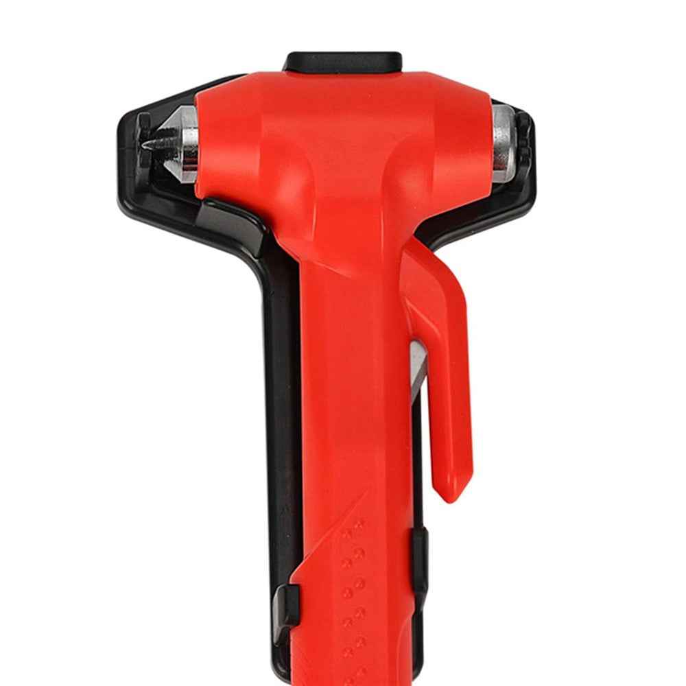 Car Safety Hammer with Seat Belt Cutter Window Breaker Long Handle Emergency Escape Tool - Red