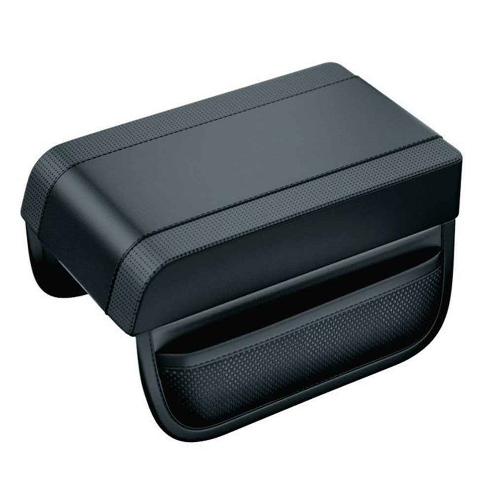 PU Leather Car Armrest Booster Pad Universal Center Console Cushion Memory Foam Elbow Support - Black