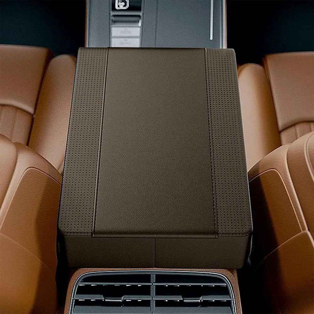 PU Leather Car Armrest Booster Pad Universal Center Console Cushion Memory Foam Elbow Support - Black