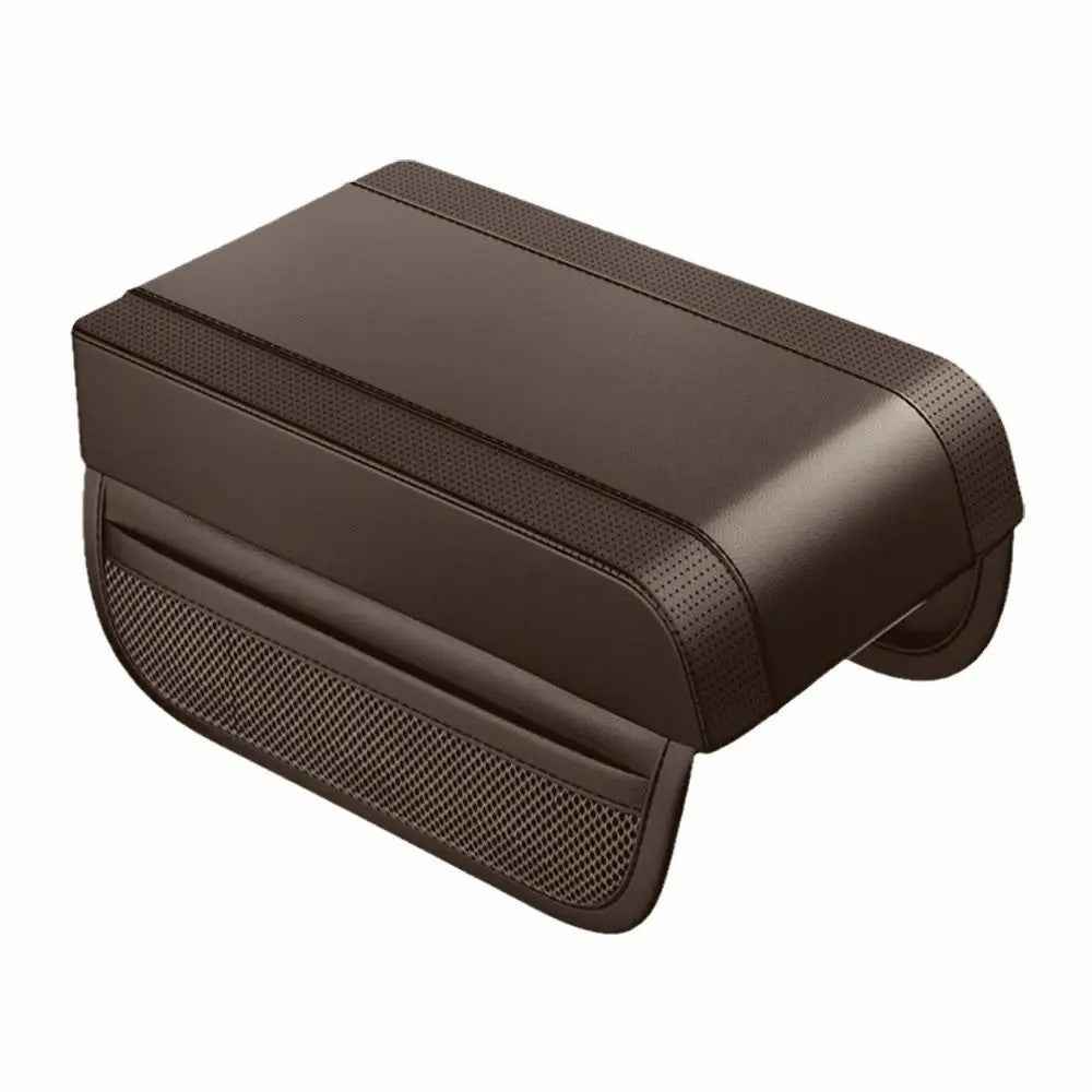 PU Leather Car Armrest Booster Pad Universal Center Console Cushion Memory Foam Elbow Support - Dark Brown