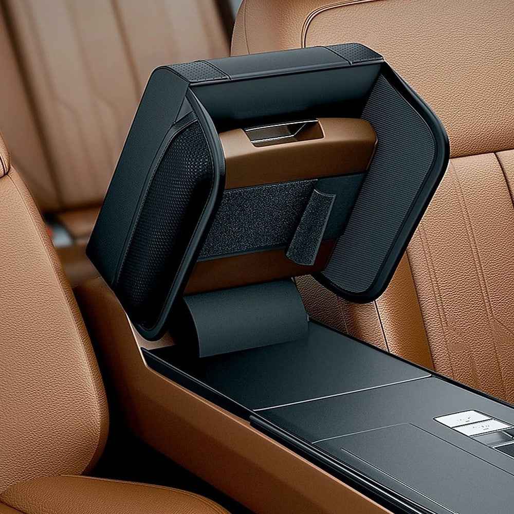 PU Leather Car Armrest Booster Pad Universal Center Console Cushion Memory Foam Elbow Support - Dark Brown