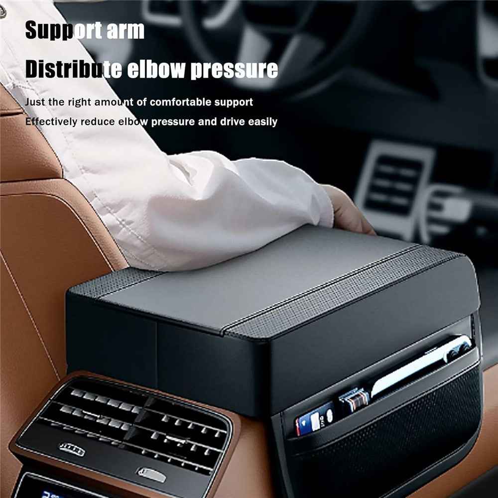 PU Leather Car Armrest Booster Pad Universal Center Console Cushion Memory Foam Elbow Support - Dark Brown