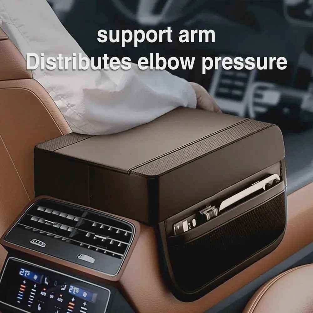 PU Leather Car Armrest Booster Pad Universal Center Console Cushion Memory Foam Elbow Support - Dark Brown