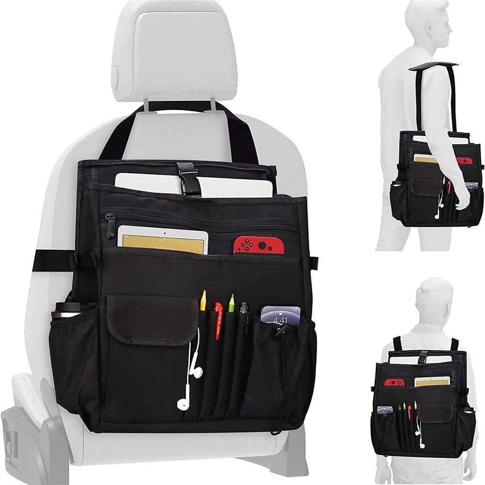 Car Front Seat Organizer 600D Oxford Fabric Seat Back Storage Bag with Shoulder Strap