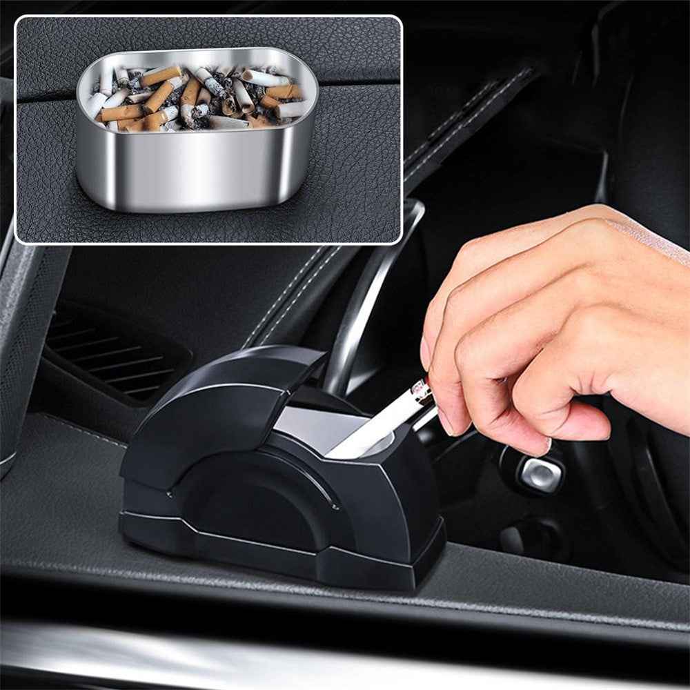 Car Door Ashtray Portable Cigarette Holder with Lid Removable Liner Ashtray - Black  /  Silver
