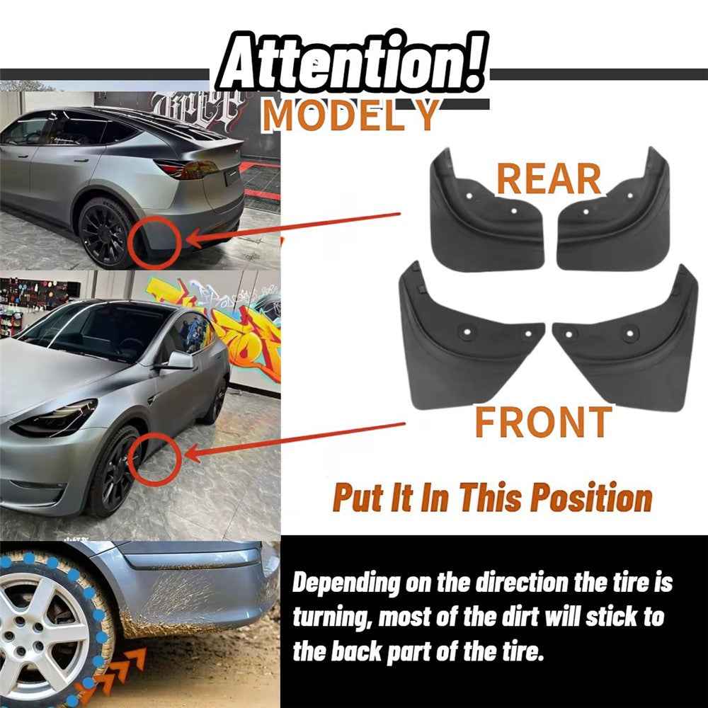 4Pcs / Set For Tesla Model Y 2021 - 2023 Mud Fenders TPE Front and Rear Splash Guards