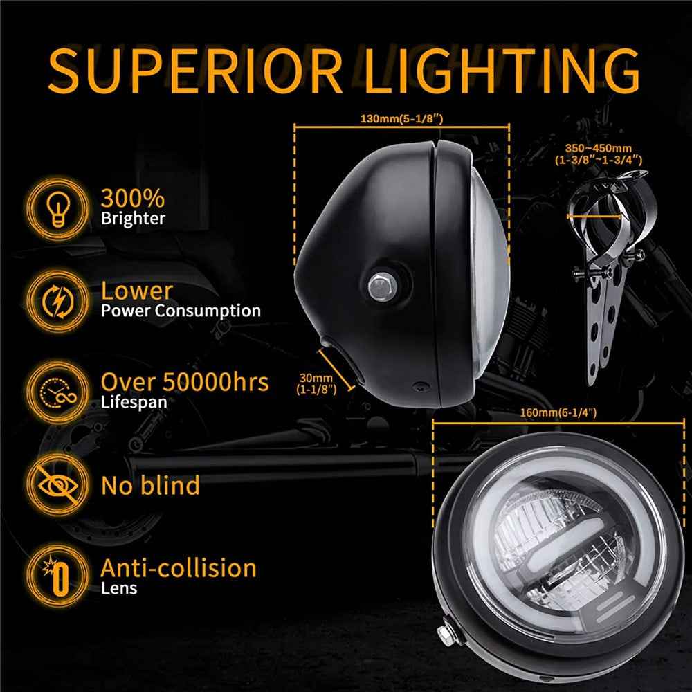 16cm Retro Motorcycle LED Headlight Daytime Running Lamp for Cruiser Chopper Cafe Racer - White Light