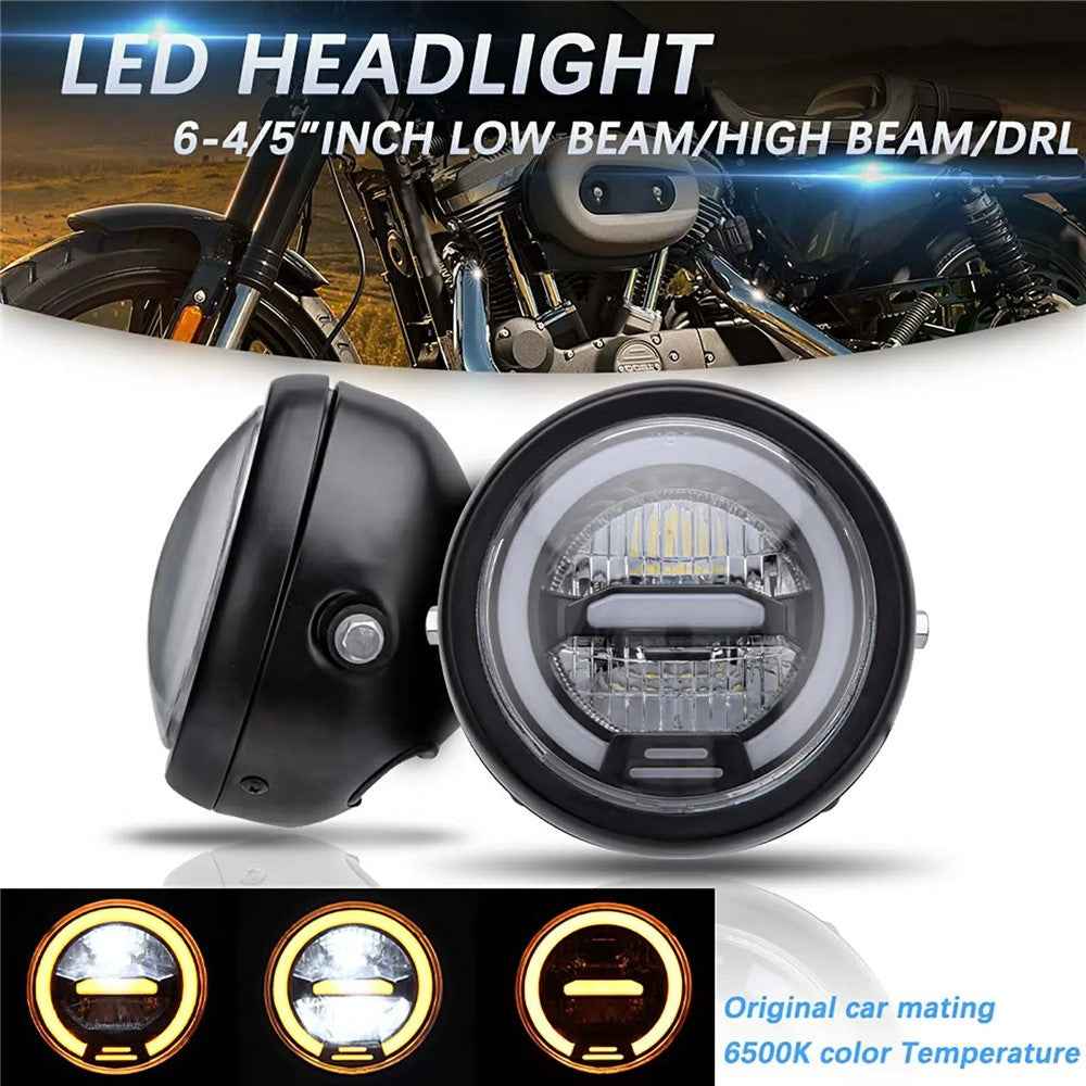 16cm Retro Motorcycle LED Headlight Daytime Running Lamp for Cruiser Chopper Cafe Racer - White Light