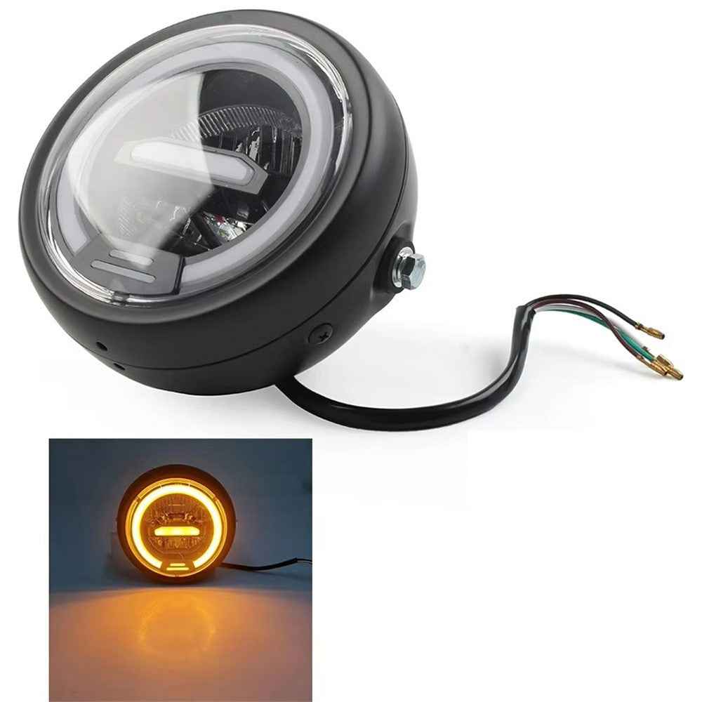 16cm Retro Motorcycle LED Headlight Daytime Running Lamp for Cruiser Chopper Cafe Racer - Yellow Light