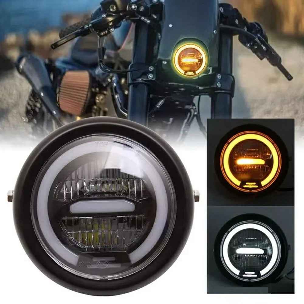 16cm Retro Motorcycle LED Headlight Daytime Running Lamp for Cruiser Chopper Cafe Racer - Yellow Light
