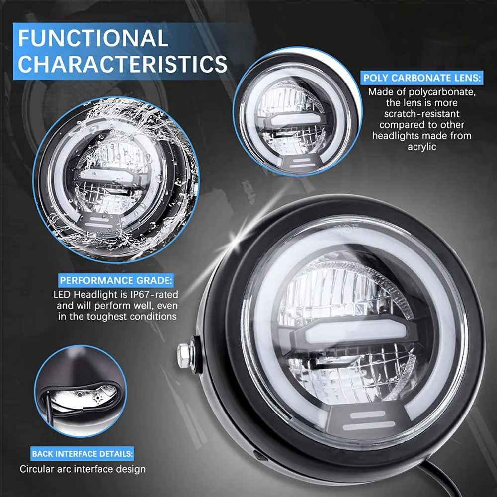 16cm Retro Motorcycle LED Headlight Daytime Running Lamp for Cruiser Chopper Cafe Racer - Yellow Light