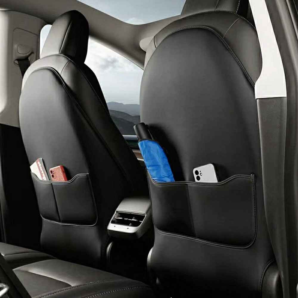 2Pcs For Tesla Model Y  /  3 Highland Seat Back Protector Kick Mat Car Interior Rear Seat Cover - Double Pockets