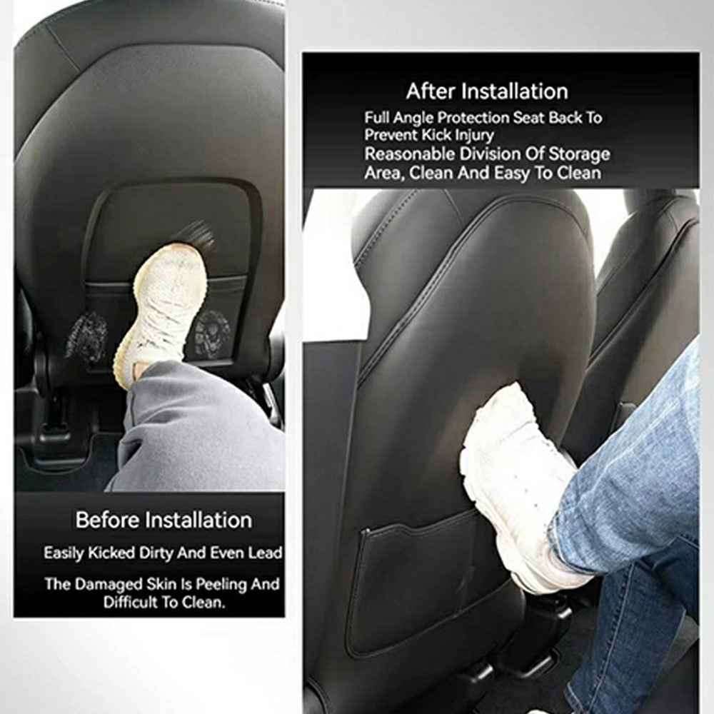 2Pcs For Tesla Model Y  /  3 Highland Seat Back Protector Kick Mat Car Interior Rear Seat Cover - Double Pockets