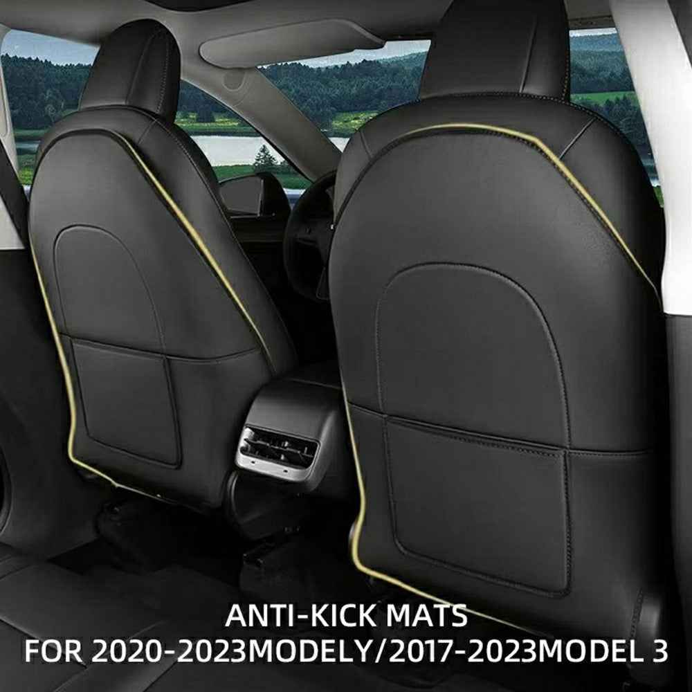 2Pcs For Tesla Model Y  /  3 Highland Seat Back Protector Kick Mat Car Interior Rear Seat Cover - Double Pockets