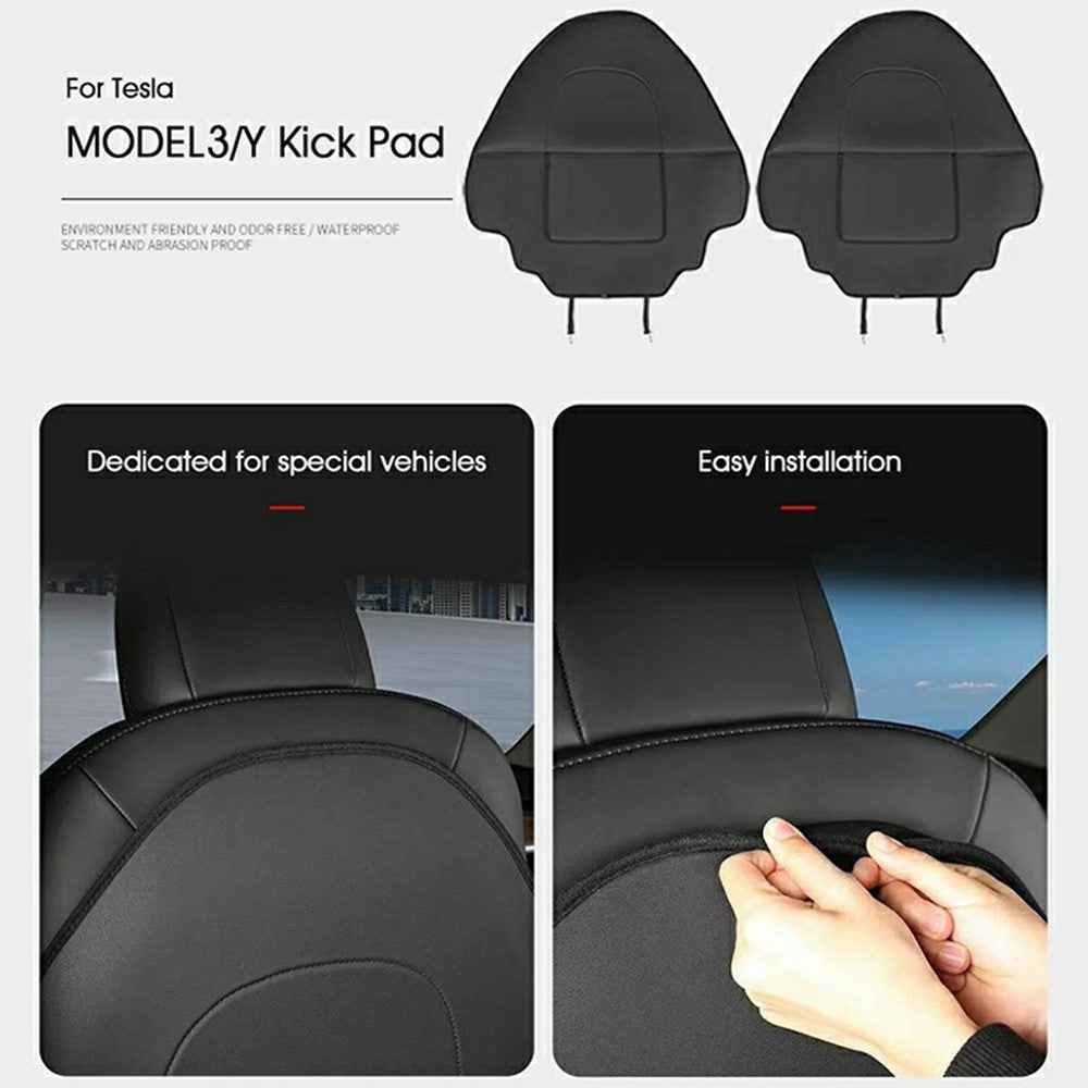 2Pcs For Tesla Model Y  /  3 Highland Seat Back Protector Kick Mat Car Interior Rear Seat Cover - Double Pockets