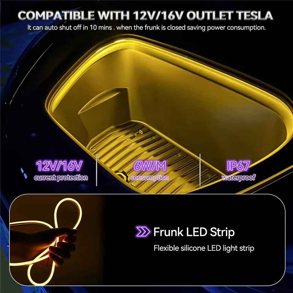For Tesla Model 3  /  Y 2021 - 2024 Front Trunk LED Light Strip Ambient Lighting Waterproof Decorative Lamp - White Light