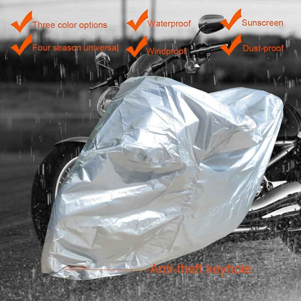 Waterproof Motorcycle Cover UV Protection Silver Coated 210D Oxford Fabric Dust Cover , Size 2XL / 265 x 105 x 125cm