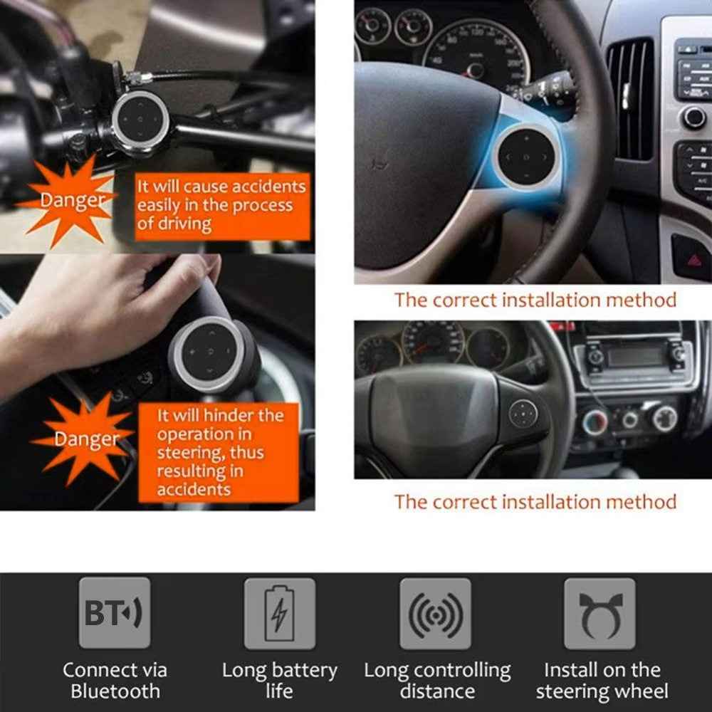 Bluetooth-compatible Car Steering Wheel Remote Control Phone Music Controller Camera Shutter - Silver