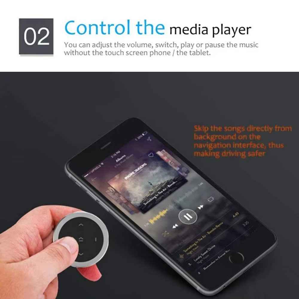 Bluetooth-compatible Car Steering Wheel Remote Control Phone Music Controller Camera Shutter - Silver