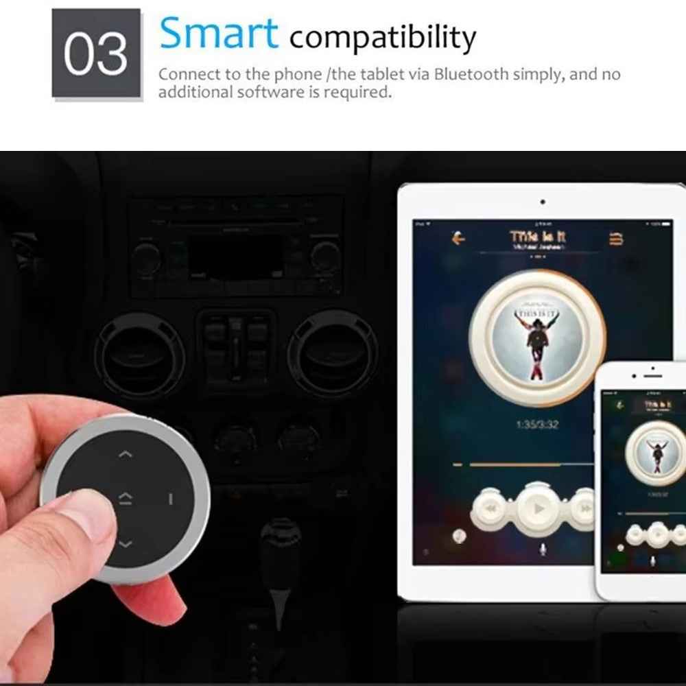 Bluetooth-compatible Car Steering Wheel Remote Control Phone Music Controller Camera Shutter - Silver